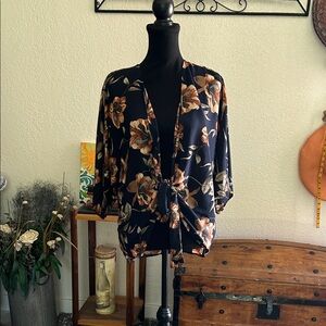 West Kei Navy and Orange Floral Wrap | Size Small